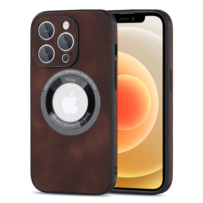 For iPhone 12 Pro Logo View Slim Magnetic Phone Case PU Leather+PC+TPU Shockproof Cover