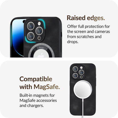 For iPhone 12 Pro Max Logo View Magnetic Case PU Leather+PC+TPU Hybrid Protective Phone Cover