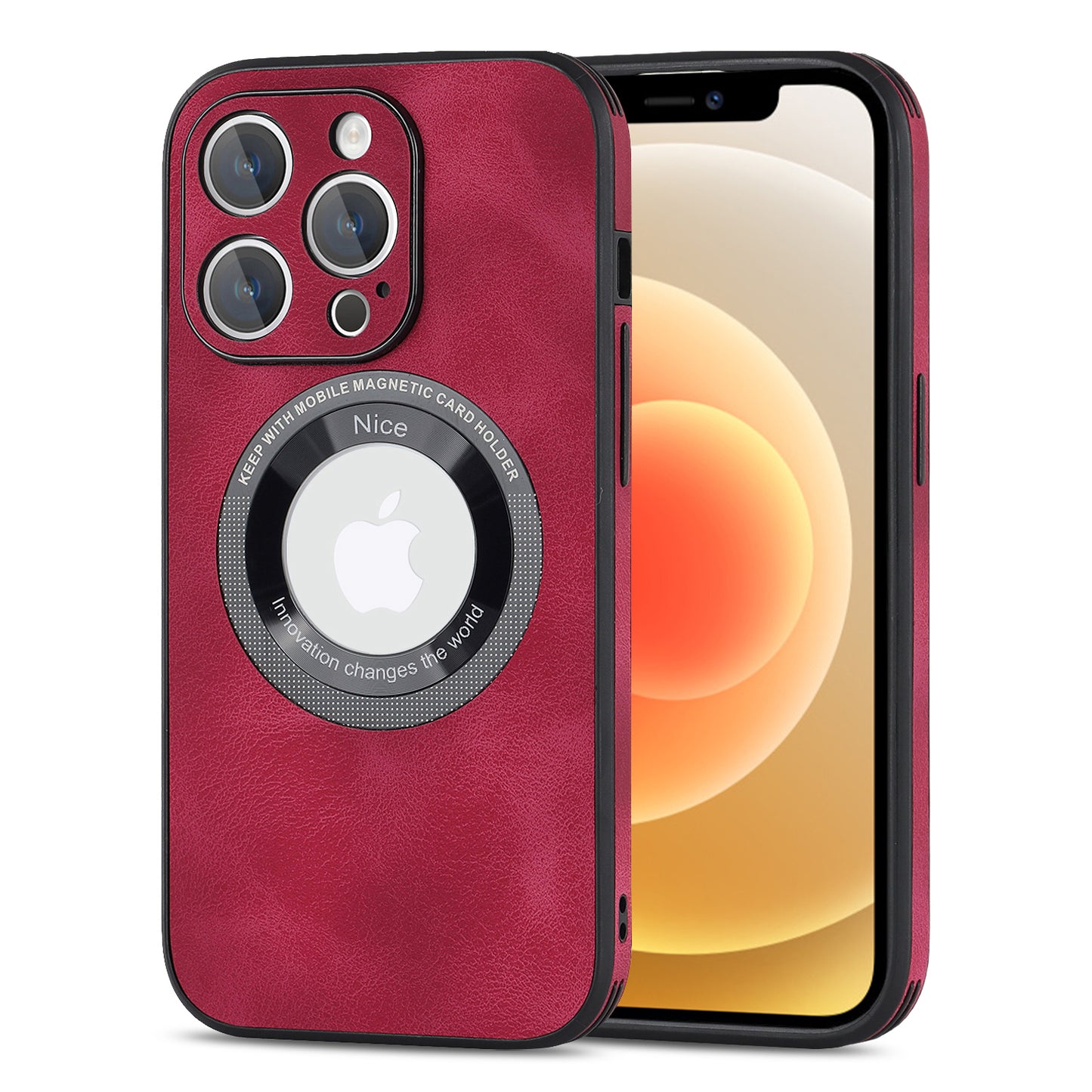 For iPhone 12 Pro Max Logo View Magnetic Case PU Leather+PC+TPU Hybrid Protective Phone Cover