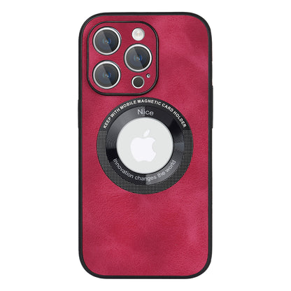 For iPhone 12 Pro Max Logo View Magnetic Case PU Leather+PC+TPU Hybrid Protective Phone Cover