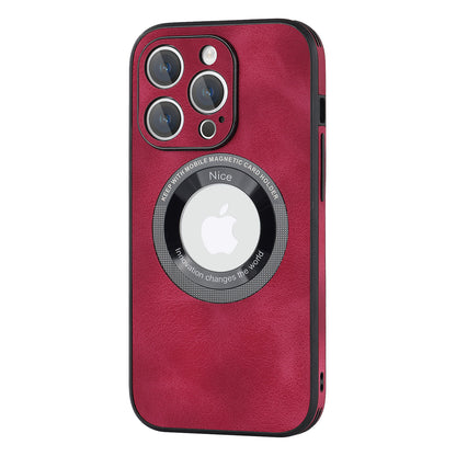 For iPhone 12 Pro Max Logo View Magnetic Case PU Leather+PC+TPU Hybrid Protective Phone Cover