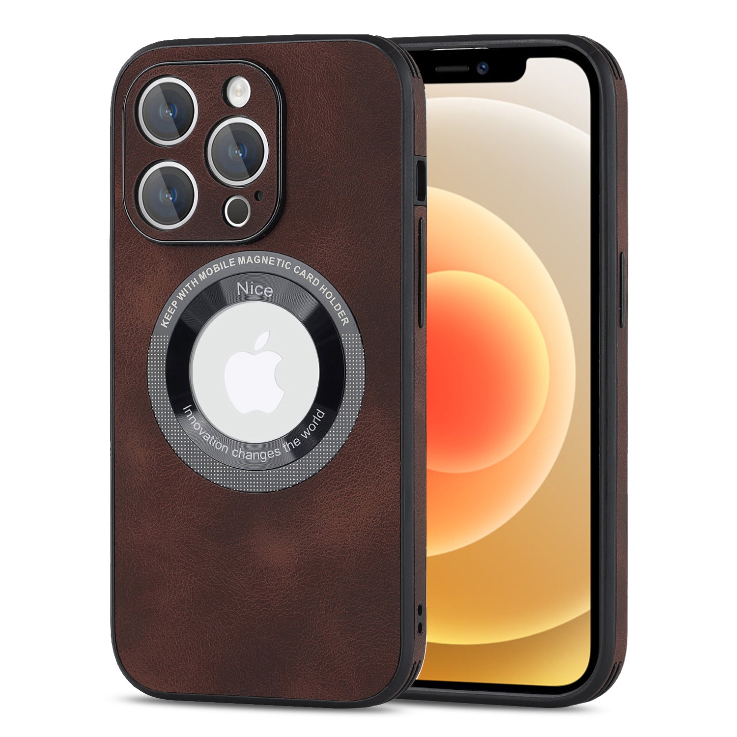 For iPhone 12 Pro Max Logo View Magnetic Case PU Leather+PC+TPU Hybrid Protective Phone Cover