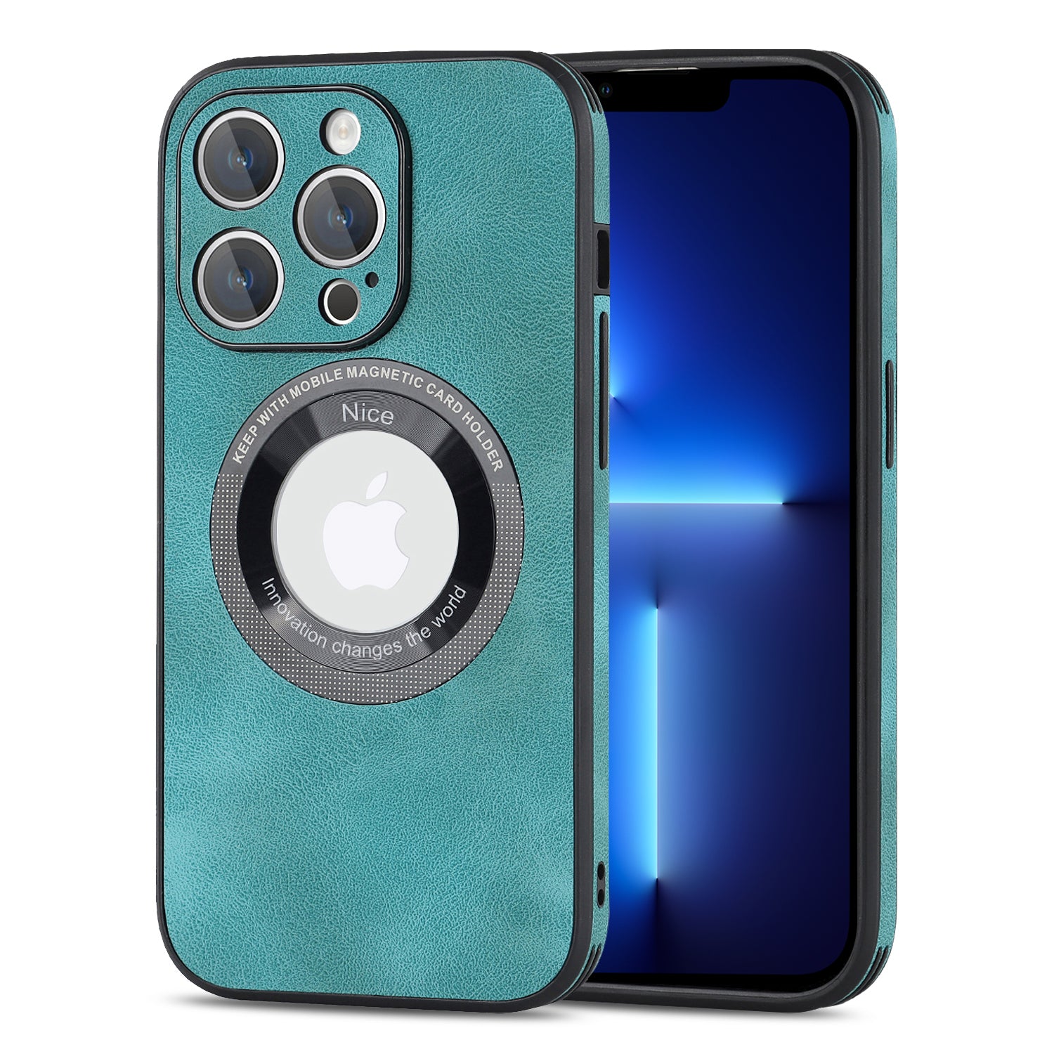 For iPhone 13 Pro PU Leather+PC+TPU Phone Case Anti-Scratch Logo View Magnetic Cover