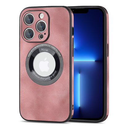 For iPhone 13 Pro PU Leather+PC+TPU Phone Case Anti-Scratch Logo View Magnetic Cover