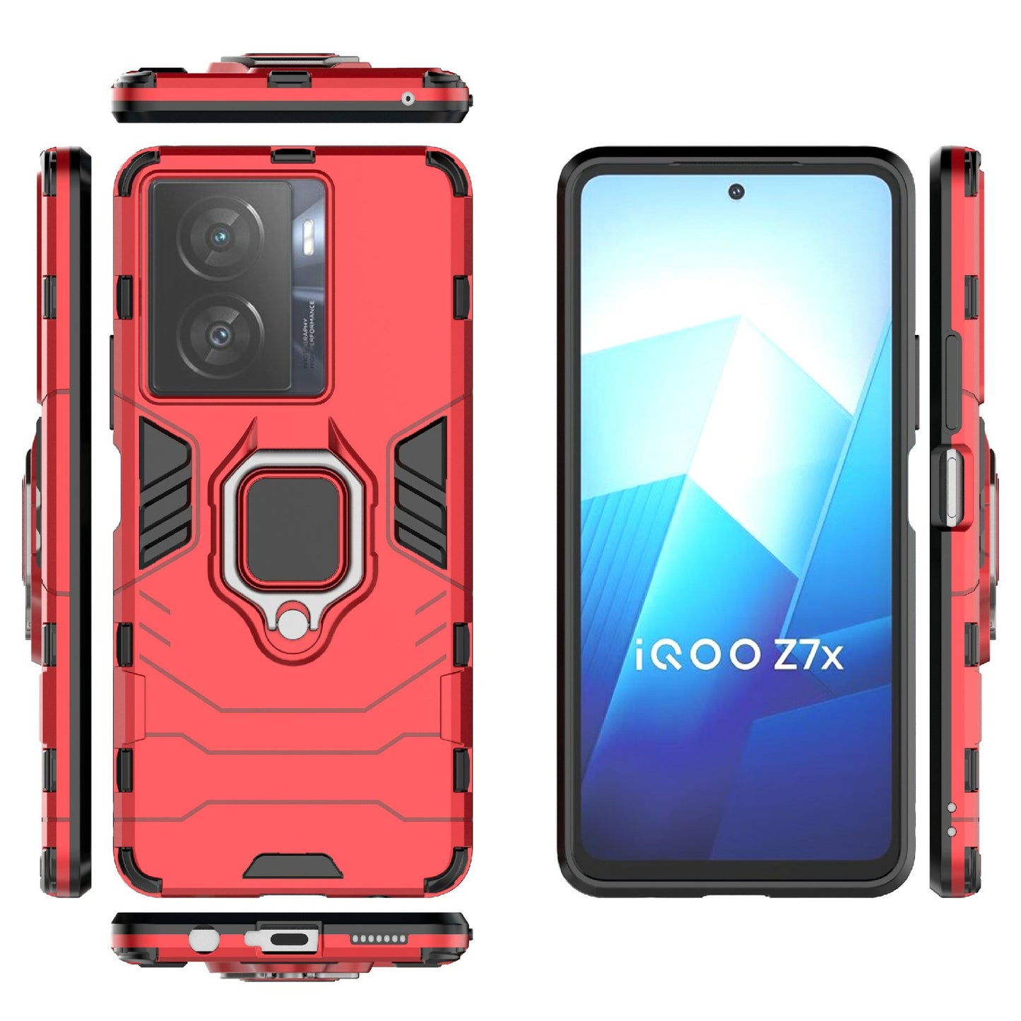 For vivo iQOO Z7x 5G Kickstand Protective Case Soft TPU Hard PC Rugged Shockproof Phone Cover