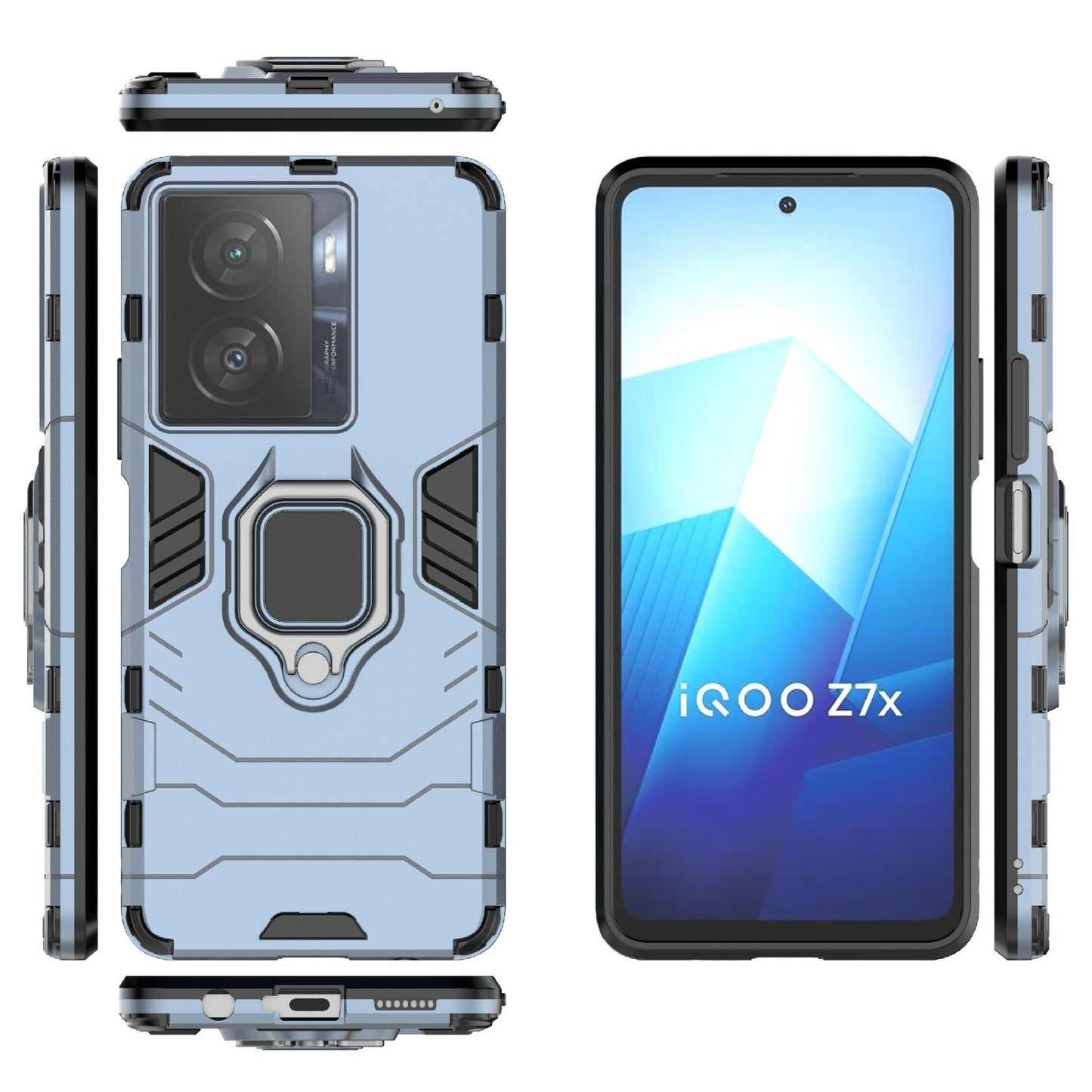 For vivo iQOO Z7x 5G Kickstand Protective Case Soft TPU Hard PC Rugged Shockproof Phone Cover