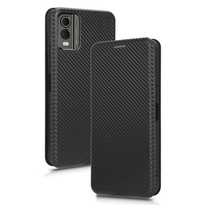 For Nokia C32 PU Leather Carbon Fiber Texture Cover Card Holder Stand Phone Case