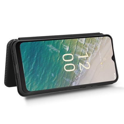 For Nokia C32 PU Leather Carbon Fiber Texture Cover Card Holder Stand Phone Case