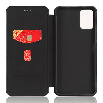 For Nokia C32 PU Leather Carbon Fiber Texture Cover Card Holder Stand Phone Case