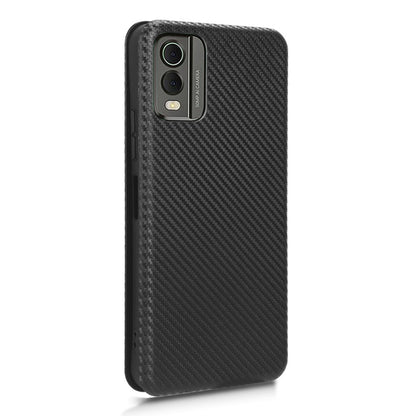 For Nokia C32 PU Leather Carbon Fiber Texture Cover Card Holder Stand Phone Case