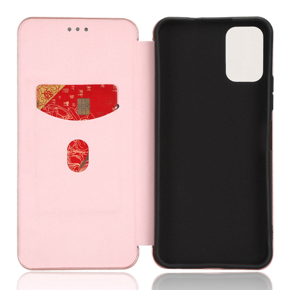 For Nokia C32 PU Leather Carbon Fiber Texture Cover Card Holder Stand Phone Case