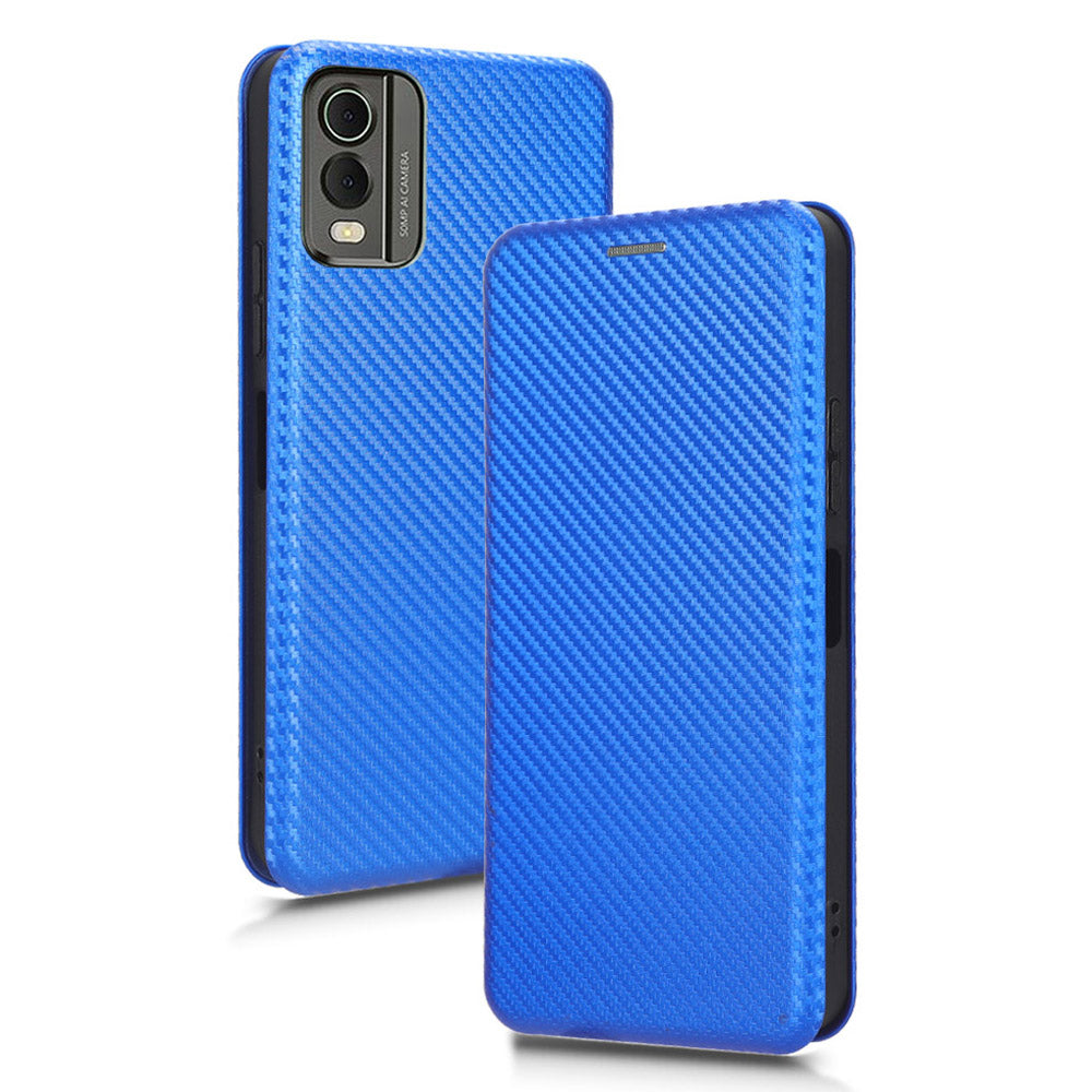 For Nokia C32 PU Leather Carbon Fiber Texture Cover Card Holder Stand Phone Case
