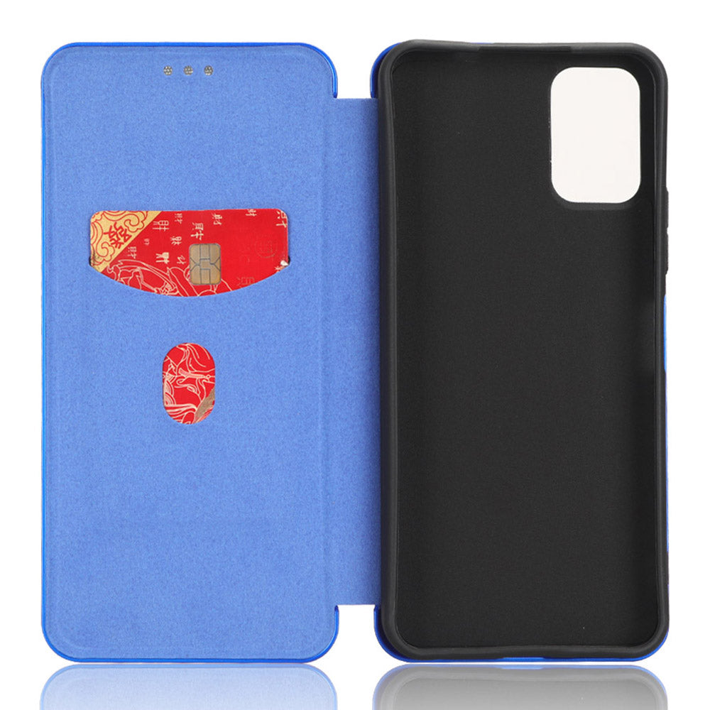 For Nokia C32 PU Leather Carbon Fiber Texture Cover Card Holder Stand Phone Case