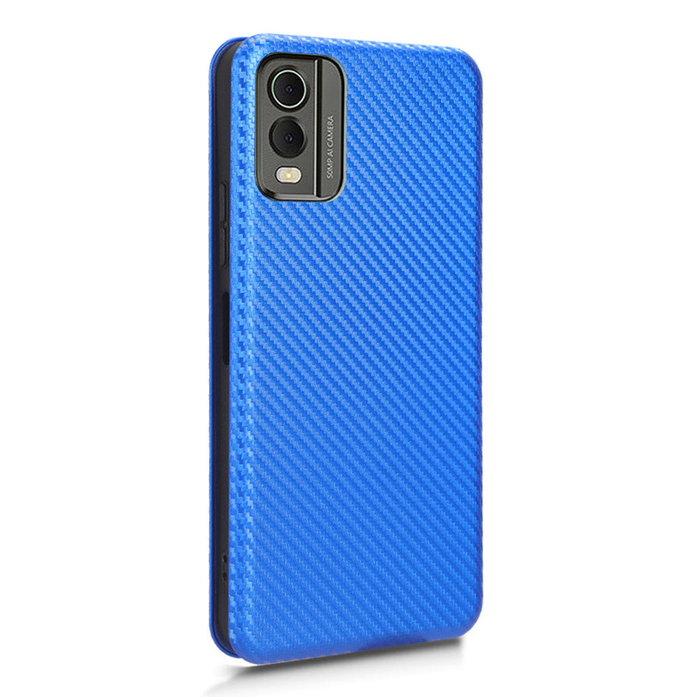 For Nokia C32 PU Leather Carbon Fiber Texture Cover Card Holder Stand Phone Case