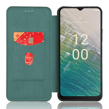 For Nokia C32 PU Leather Carbon Fiber Texture Cover Card Holder Stand Phone Case