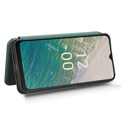 For Nokia C32 PU Leather Carbon Fiber Texture Cover Card Holder Stand Phone Case