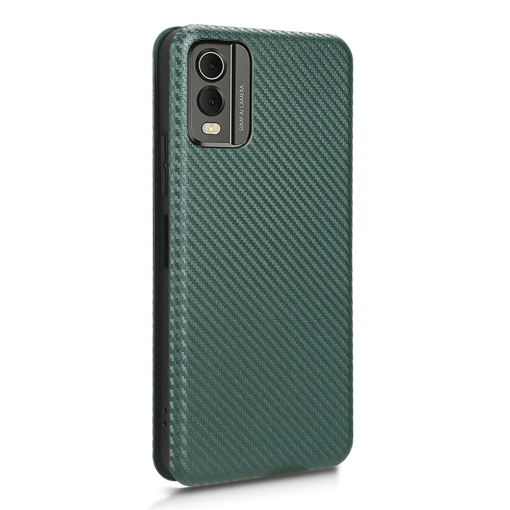 For Nokia C32 PU Leather Carbon Fiber Texture Cover Card Holder Stand Phone Case