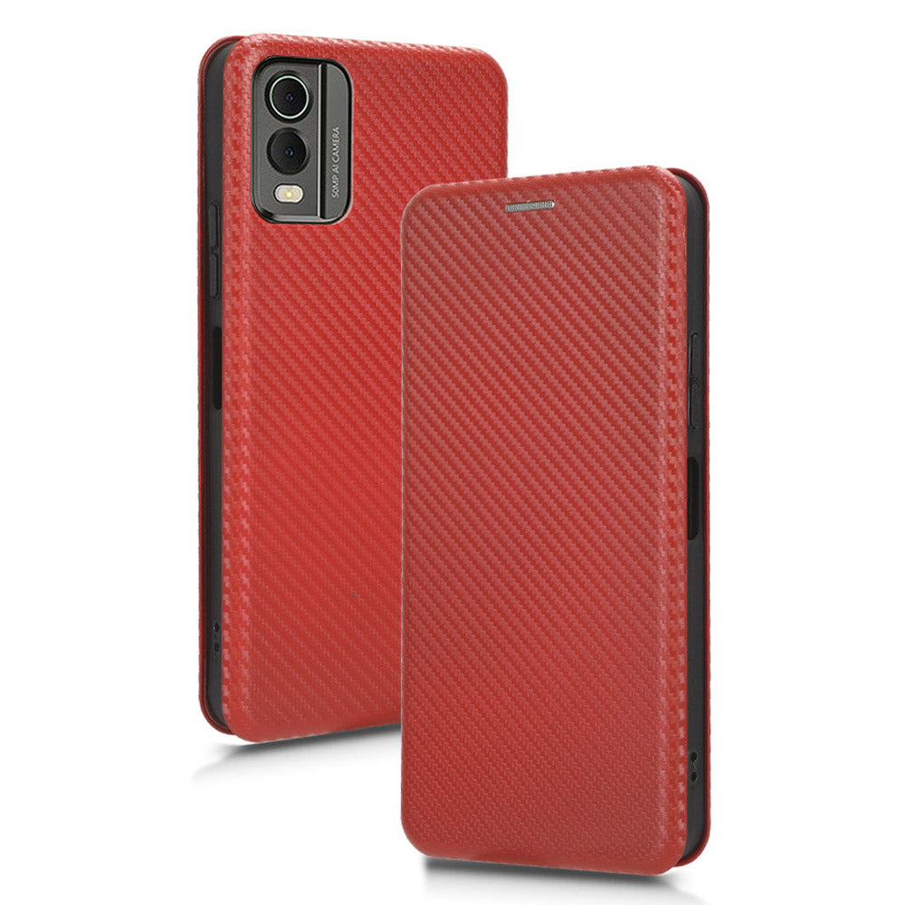 For Nokia C32 PU Leather Carbon Fiber Texture Cover Card Holder Stand Phone Case