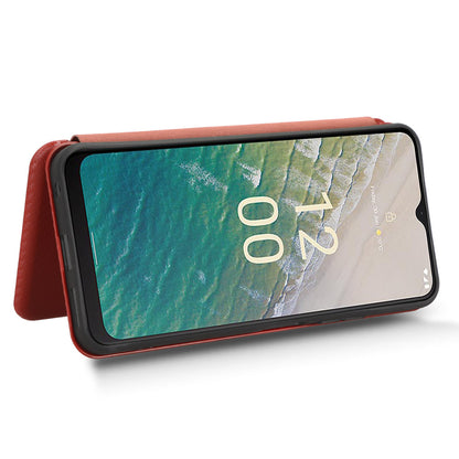 For Nokia C32 PU Leather Carbon Fiber Texture Cover Card Holder Stand Phone Case