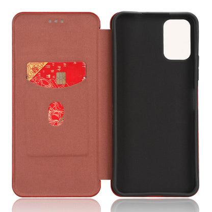 For Nokia C32 PU Leather Carbon Fiber Texture Cover Card Holder Stand Phone Case
