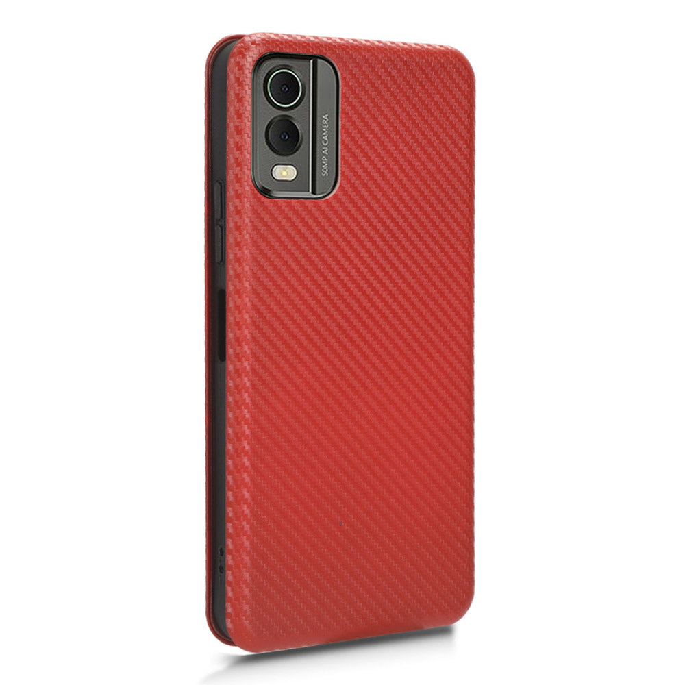 For Nokia C32 PU Leather Carbon Fiber Texture Cover Card Holder Stand Phone Case