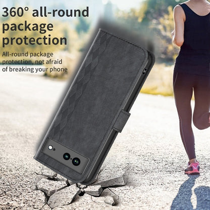 Shockproof Phone Case for Google Pixel 7a Wallet Shell Imprinting Grid Pattern Stand Cover