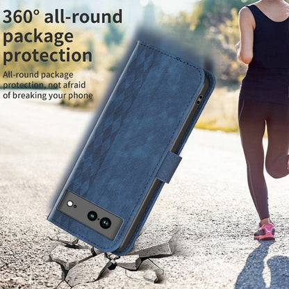 Shockproof Phone Case for Google Pixel 7a Wallet Shell Imprinting Grid Pattern Stand Cover