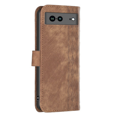 Shockproof Phone Case for Google Pixel 7a Wallet Shell Imprinting Grid Pattern Stand Cover