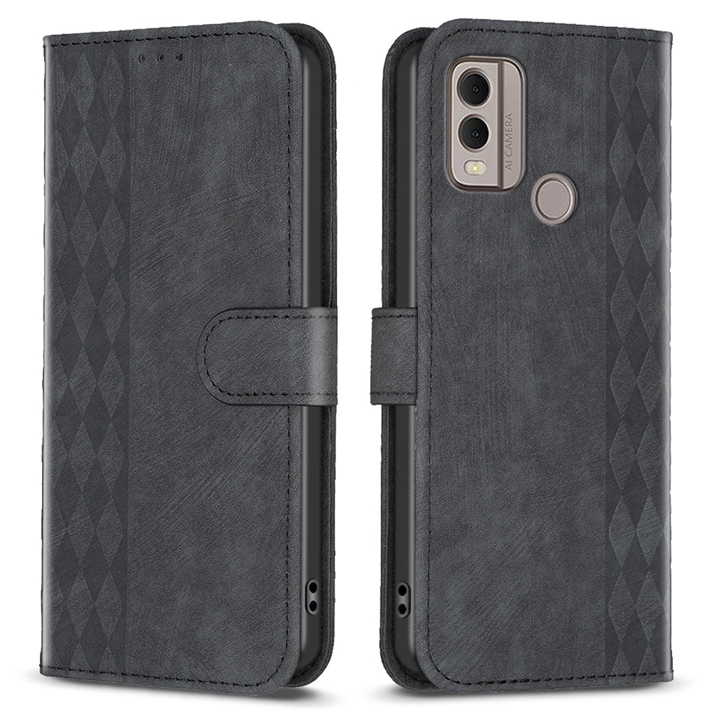 Phone Case for Nokia C22 Wallet Stand Shell Imprinting Grid Pattern Anti-drop Cellphone Cover