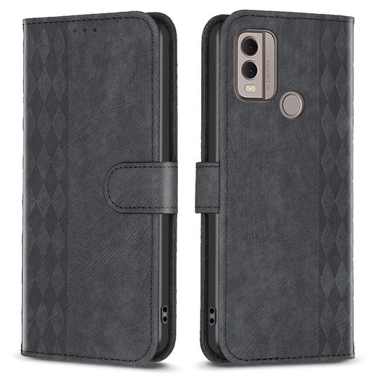 Phone Case for Nokia C22 Wallet Stand Shell Imprinting Grid Pattern Anti-drop Cellphone Cover