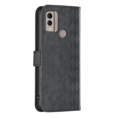 Phone Case for Nokia C22 Wallet Stand Shell Imprinting Grid Pattern Anti-drop Cellphone Cover