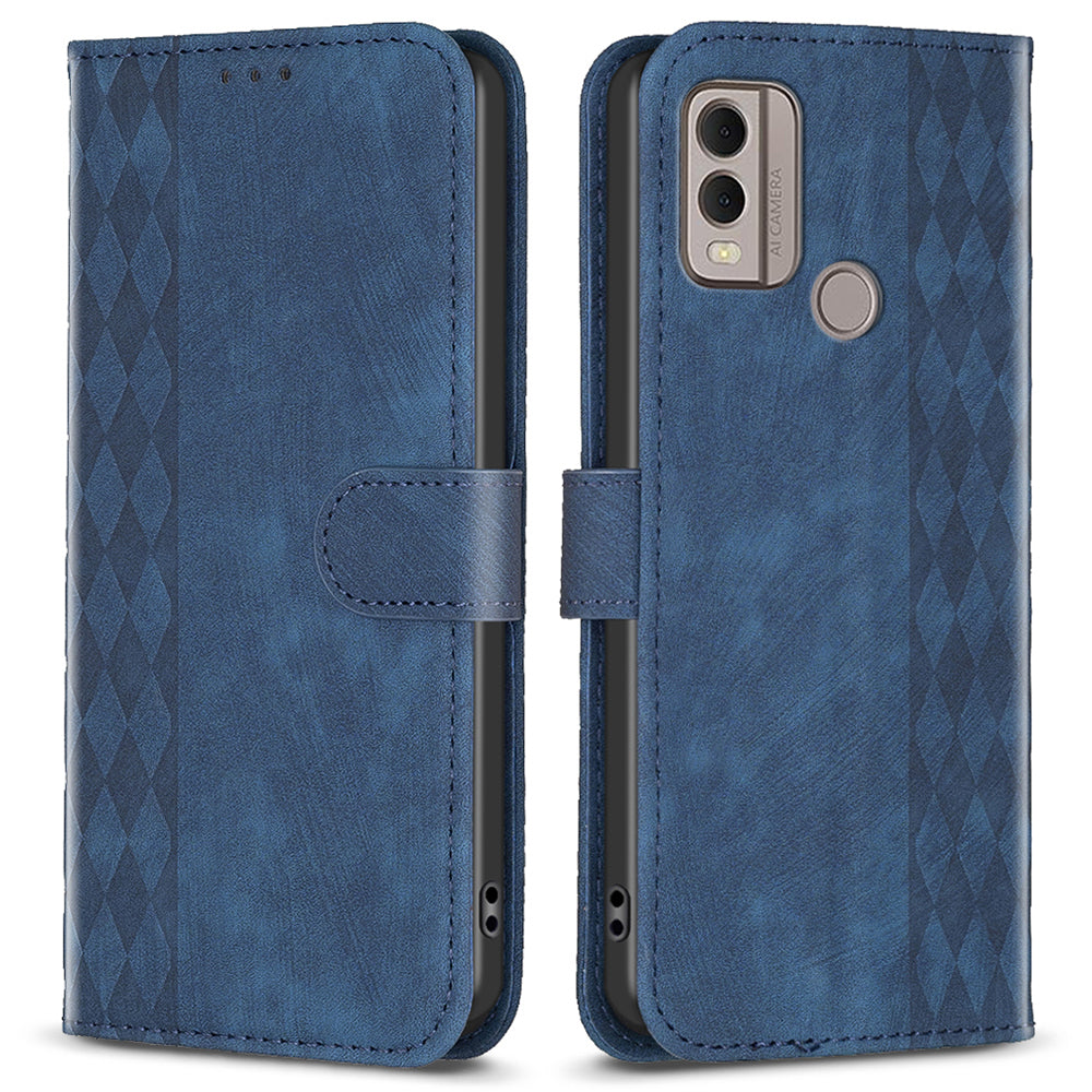 Phone Case for Nokia C22 Wallet Stand Shell Imprinting Grid Pattern Anti-drop Cellphone Cover