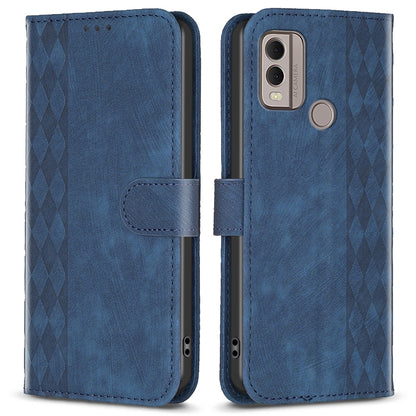 Phone Case for Nokia C22 Wallet Stand Shell Imprinting Grid Pattern Anti-drop Cellphone Cover