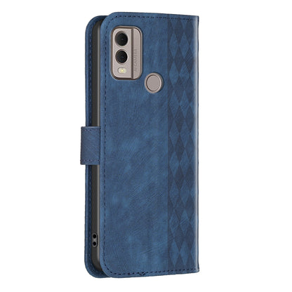 Phone Case for Nokia C22 Wallet Stand Shell Imprinting Grid Pattern Anti-drop Cellphone Cover