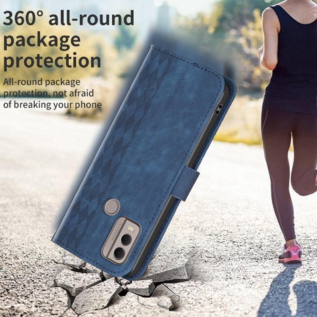 Phone Case for Nokia C22 Wallet Stand Shell Imprinting Grid Pattern Anti-drop Cellphone Cover