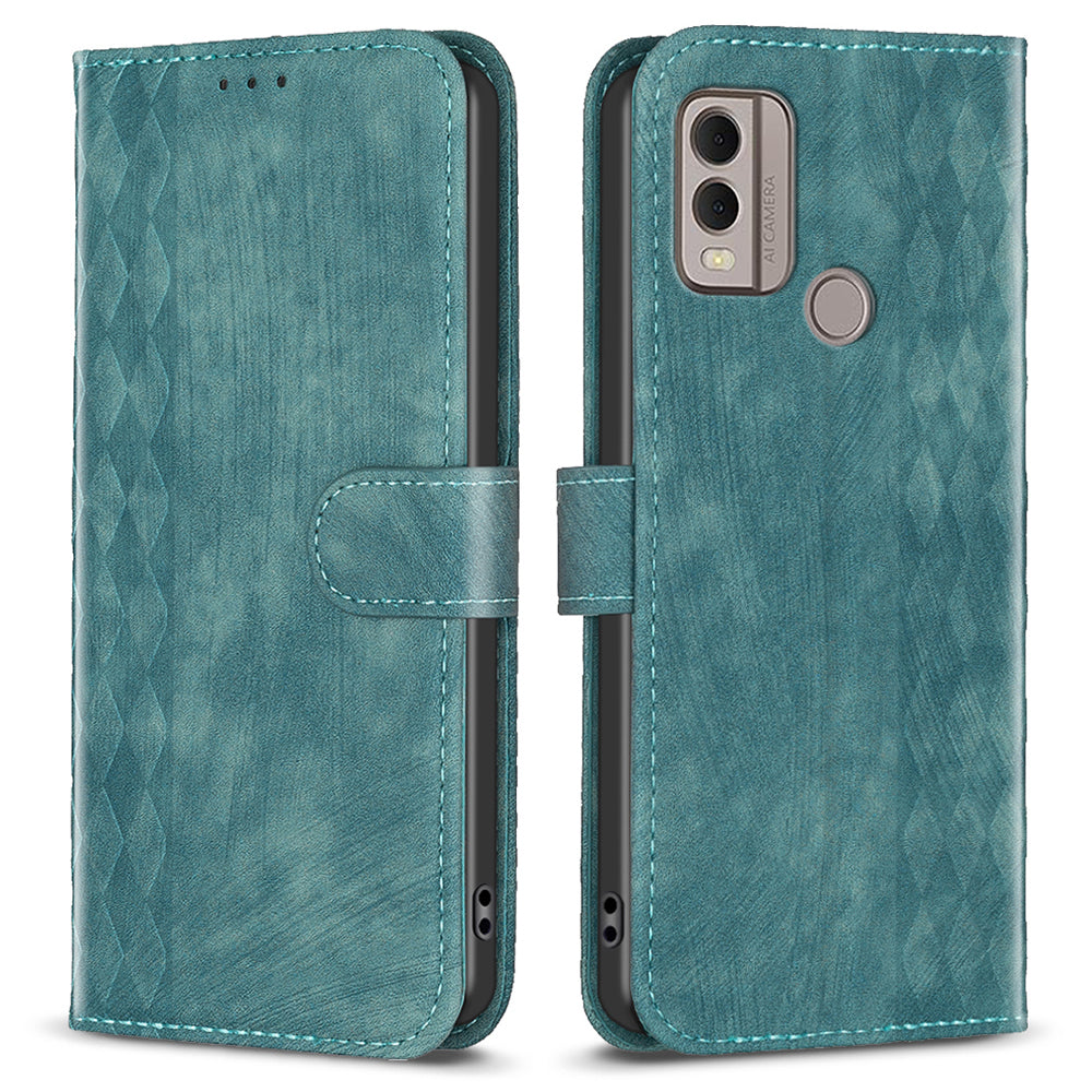 Phone Case for Nokia C22 Wallet Stand Shell Imprinting Grid Pattern Anti-drop Cellphone Cover