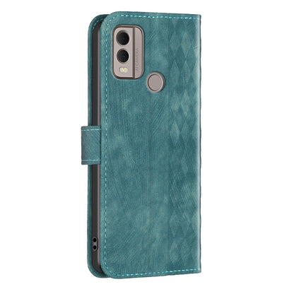 Phone Case for Nokia C22 Wallet Stand Shell Imprinting Grid Pattern Anti-drop Cellphone Cover