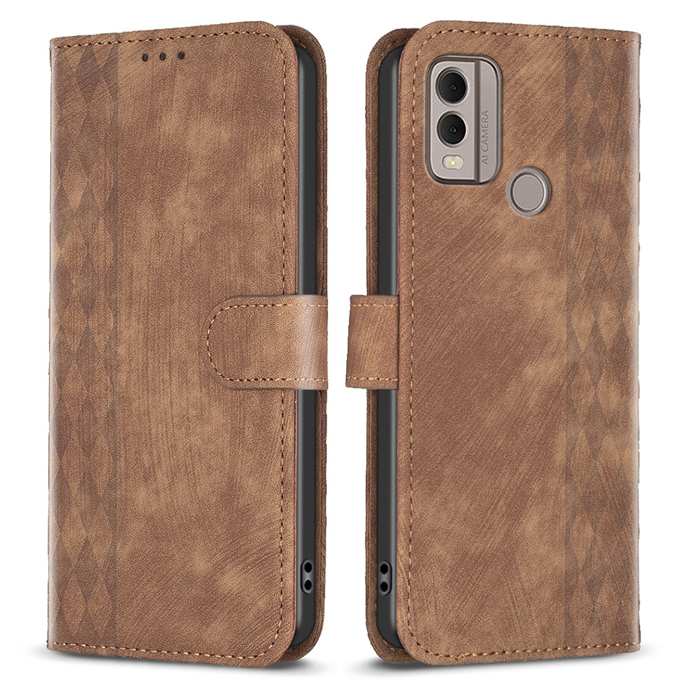 Phone Case for Nokia C22 Wallet Stand Shell Imprinting Grid Pattern Anti-drop Cellphone Cover