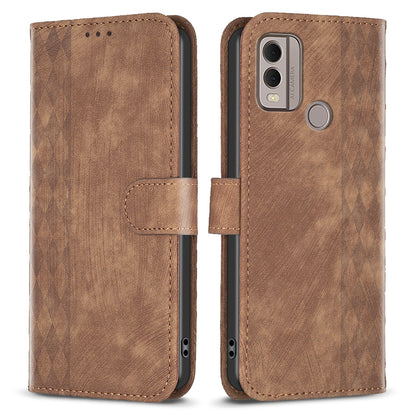 Phone Case for Nokia C22 Wallet Stand Shell Imprinting Grid Pattern Anti-drop Cellphone Cover