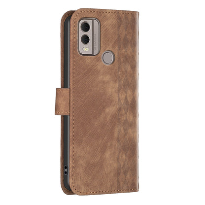 Phone Case for Nokia C22 Wallet Stand Shell Imprinting Grid Pattern Anti-drop Cellphone Cover