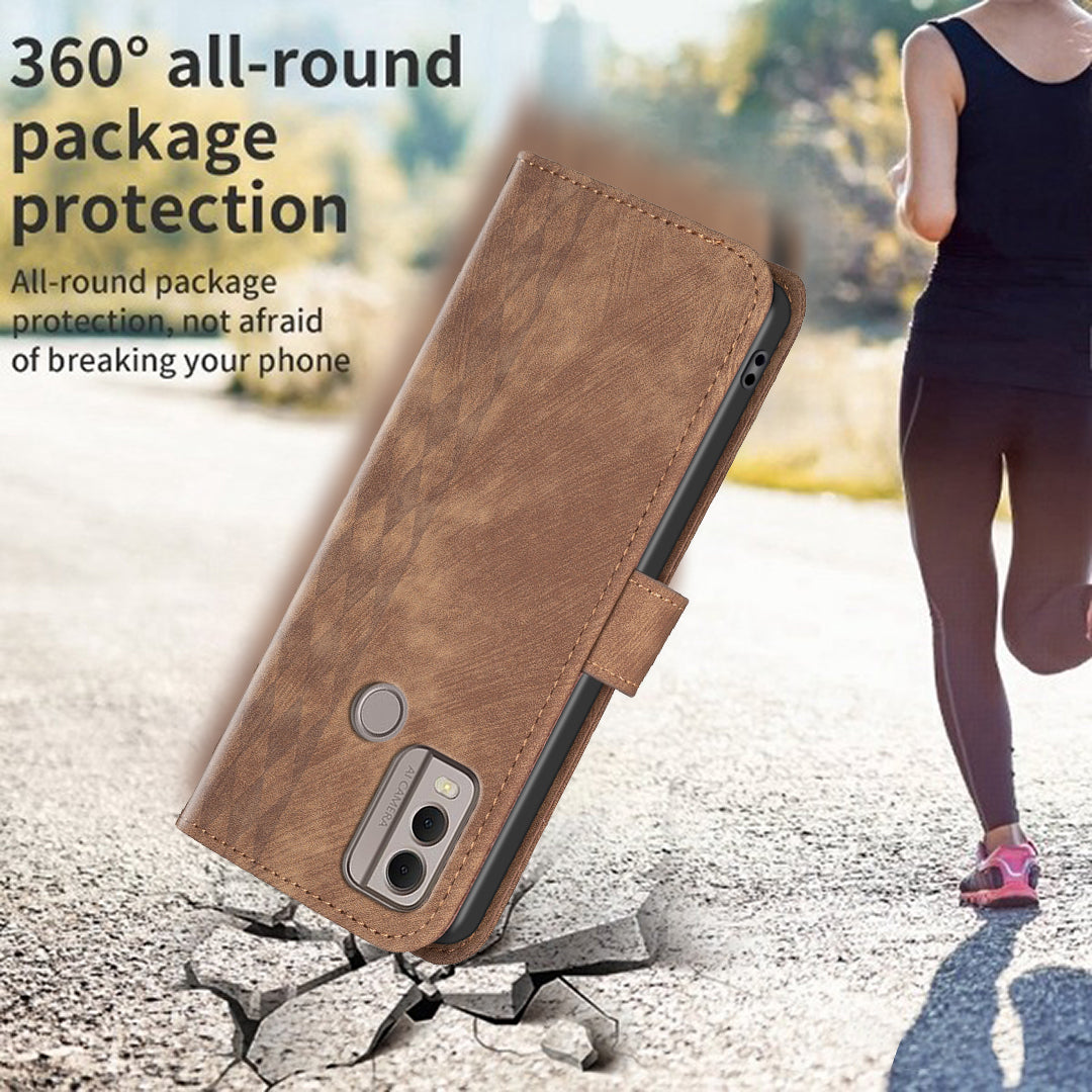 Phone Case for Nokia C22 Wallet Stand Shell Imprinting Grid Pattern Anti-drop Cellphone Cover