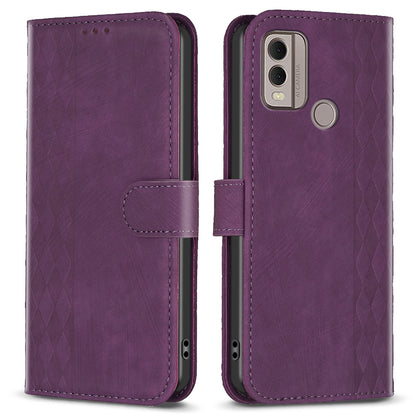 Phone Case for Nokia C22 Wallet Stand Shell Imprinting Grid Pattern Anti-drop Cellphone Cover
