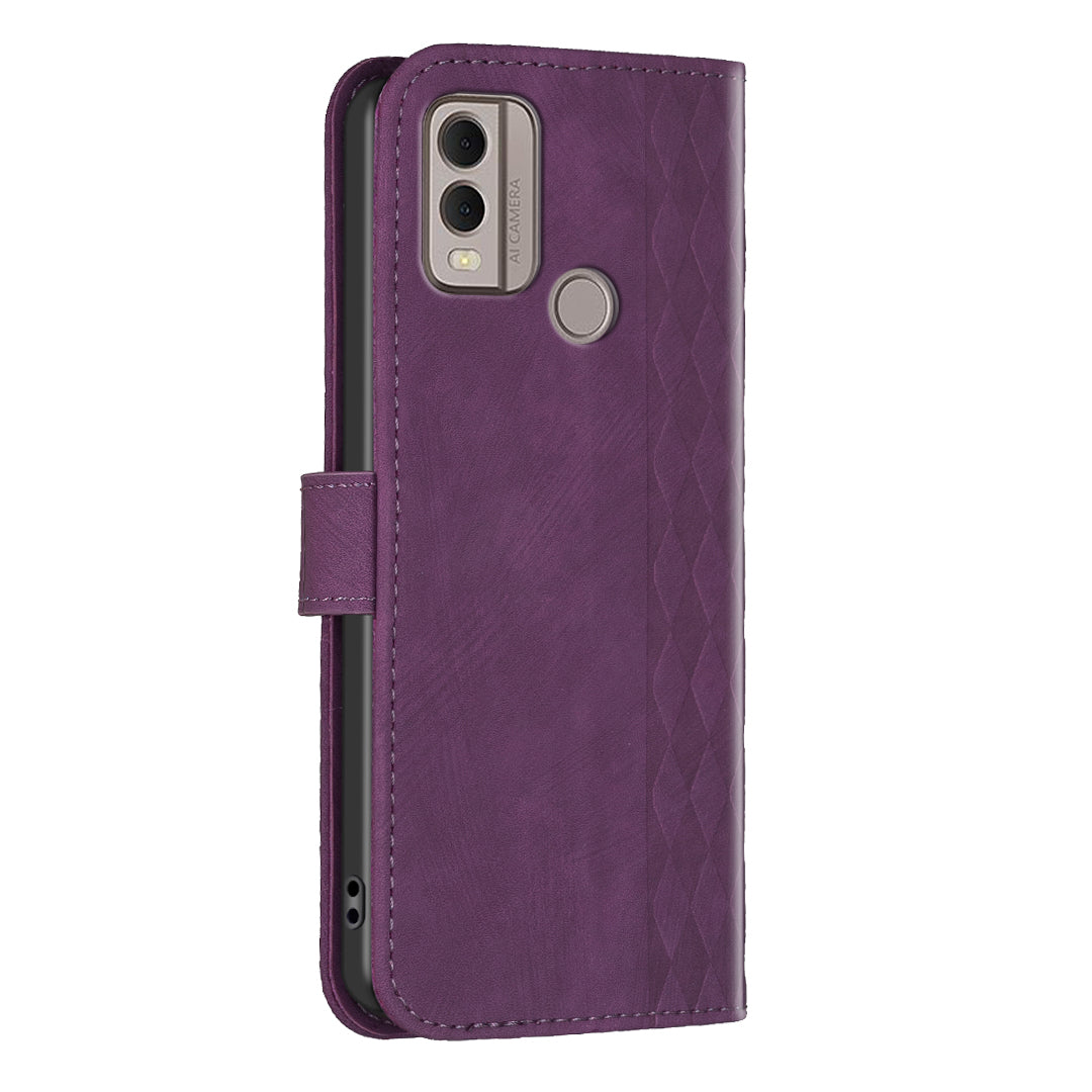 Phone Case for Nokia C22 Wallet Stand Shell Imprinting Grid Pattern Anti-drop Cellphone Cover