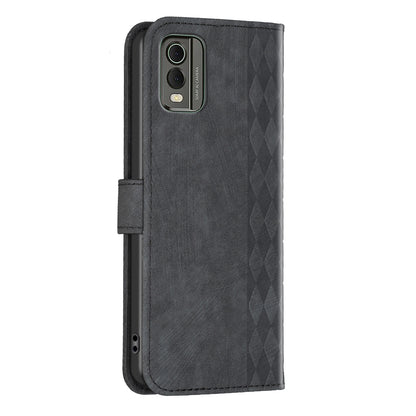 For Nokia C32 Wallet Stand Phone Case Imprinting Grid Pattern Magnetic Clasp Cellphone Cover