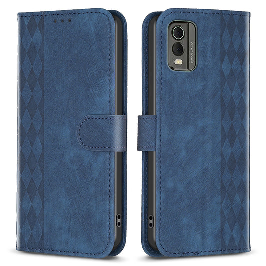 For Nokia C32 Wallet Stand Phone Case Imprinting Grid Pattern Magnetic Clasp Cellphone Cover