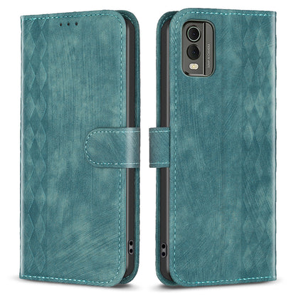 For Nokia C32 Wallet Stand Phone Case Imprinting Grid Pattern Magnetic Clasp Cellphone Cover