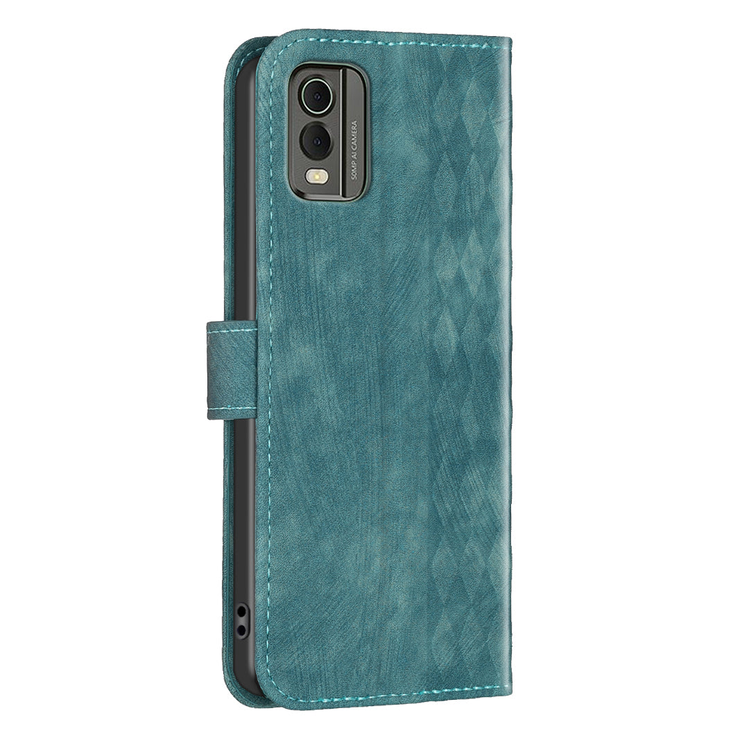 For Nokia C32 Wallet Stand Phone Case Imprinting Grid Pattern Magnetic Clasp Cellphone Cover