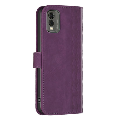 For Nokia C32 Wallet Stand Phone Case Imprinting Grid Pattern Magnetic Clasp Cellphone Cover