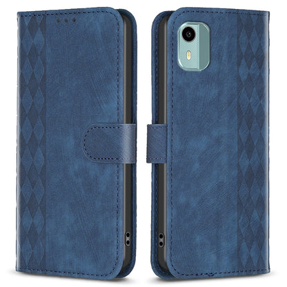 For Nokia C12 4G / C12 Pro / C12 Plus Magnetic Clasp Phone Case Imprinting Grid Pattern Wallet Stand Cover
