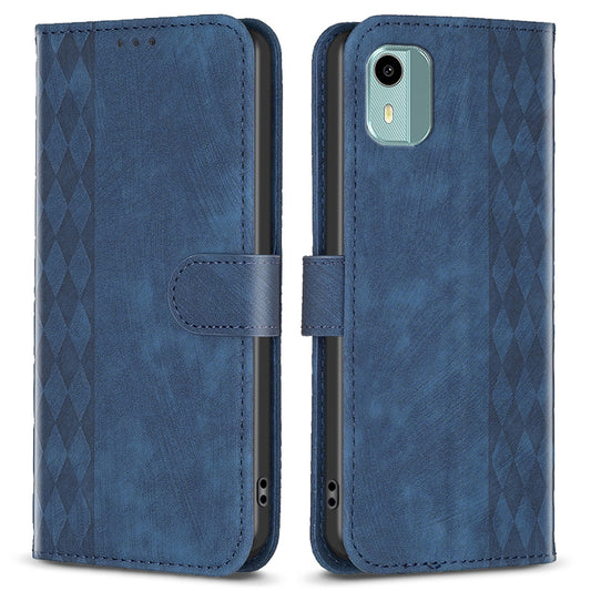 For Nokia C12 4G / C12 Pro / C12 Plus Magnetic Clasp Phone Case Imprinting Grid Pattern Wallet Stand Cover